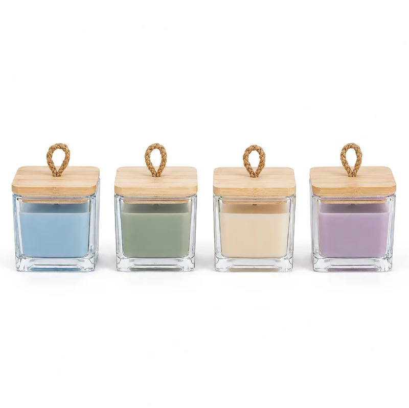 Set 4 Candele Profumate in Vasetto di Vetro con Coperchio in Bamboo,Il Gruppone