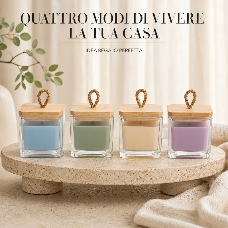 Set 4 Candele Profumate in Vasetto di Vetro con Coperchio in Bamboo,Il Gruppone