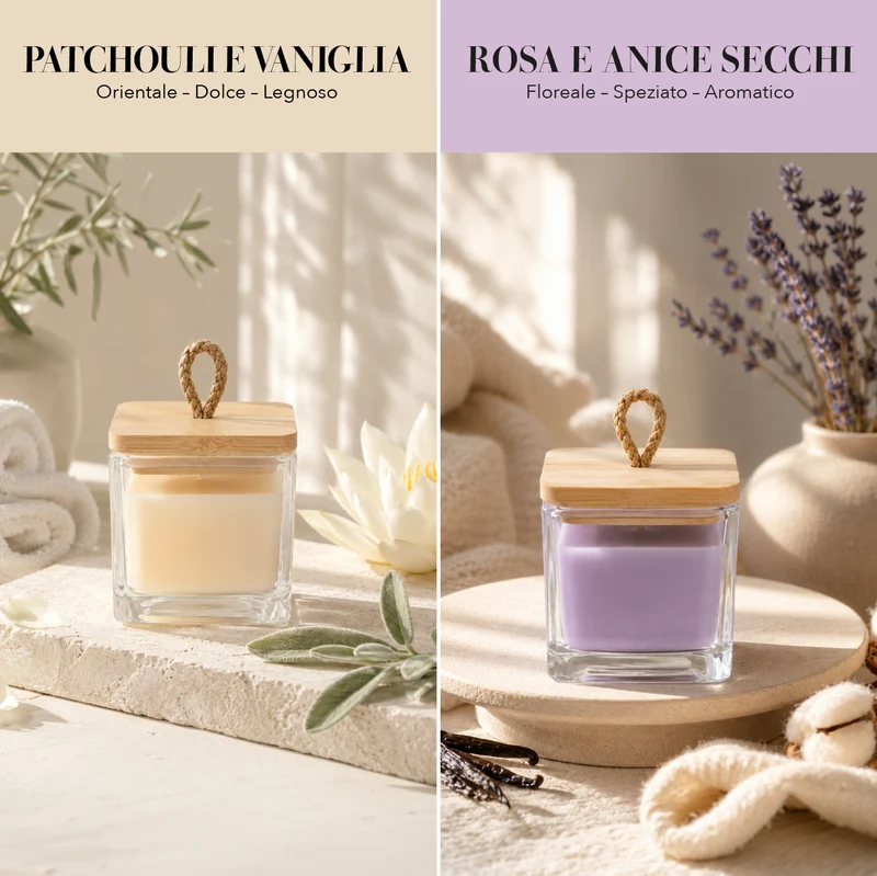 Set 4 Candele Profumate in Vasetto di Vetro con Coperchio in Bamboo,Il Gruppone