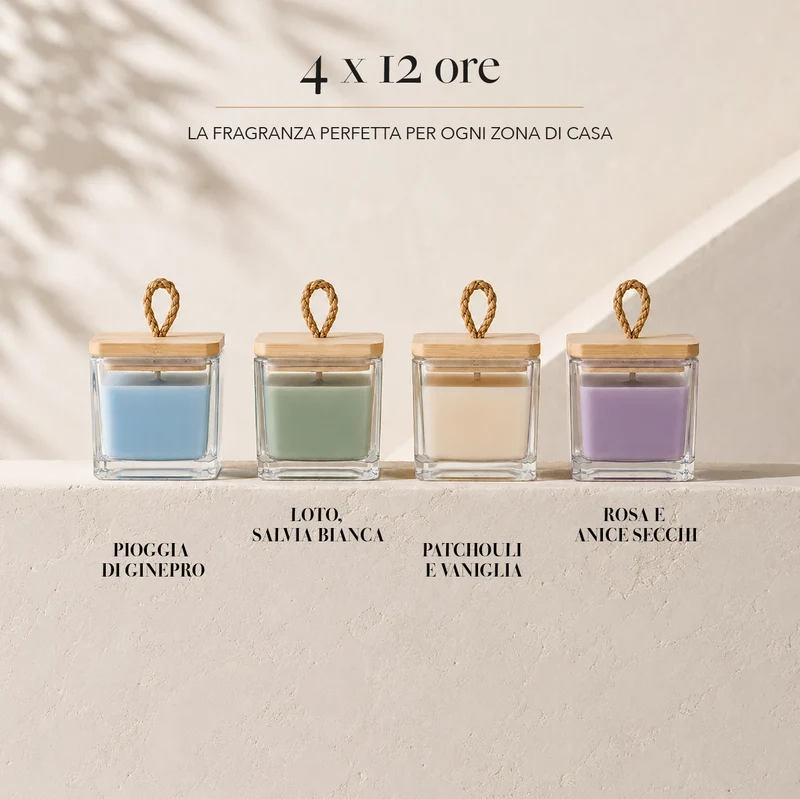 Set 4 Candele Profumate in Vasetto di Vetro con Coperchio in Bamboo,Il Gruppone