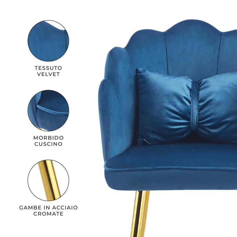 Poltroncina Elegante in Velluto con Schienale a Conchiglia e Cuscino Decorativo Il Gruppone