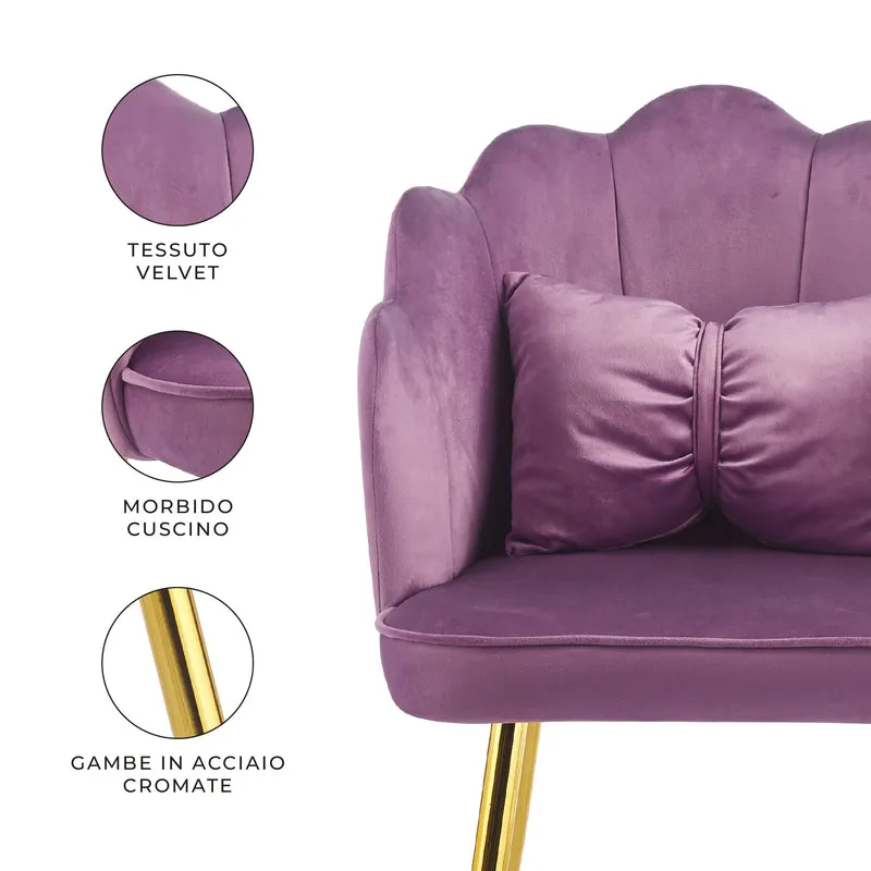 Poltroncina Elegante in Velluto con Schienale a Conchiglia e Cuscino Decorativo Il Gruppone
