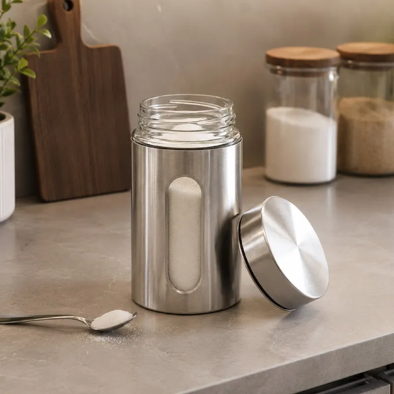 Set 3 Barattoli da Cucina in Acciaio Inox Con Finestra In Vetro Trasparente Il Gruppone