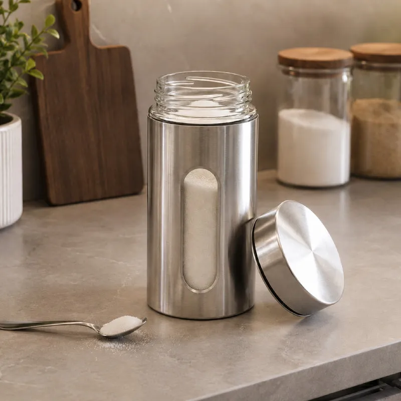 Set 3 Barattoli da Cucina in Acciaio Inox Con Finestra In Vetro Trasparente Il Gruppone