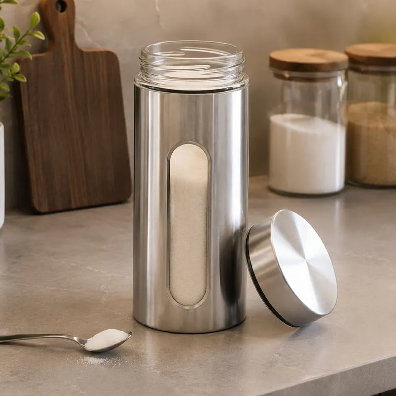 Set 3 Barattoli da Cucina in Acciaio Inox Con Finestra In Vetro Trasparente Il Gruppone