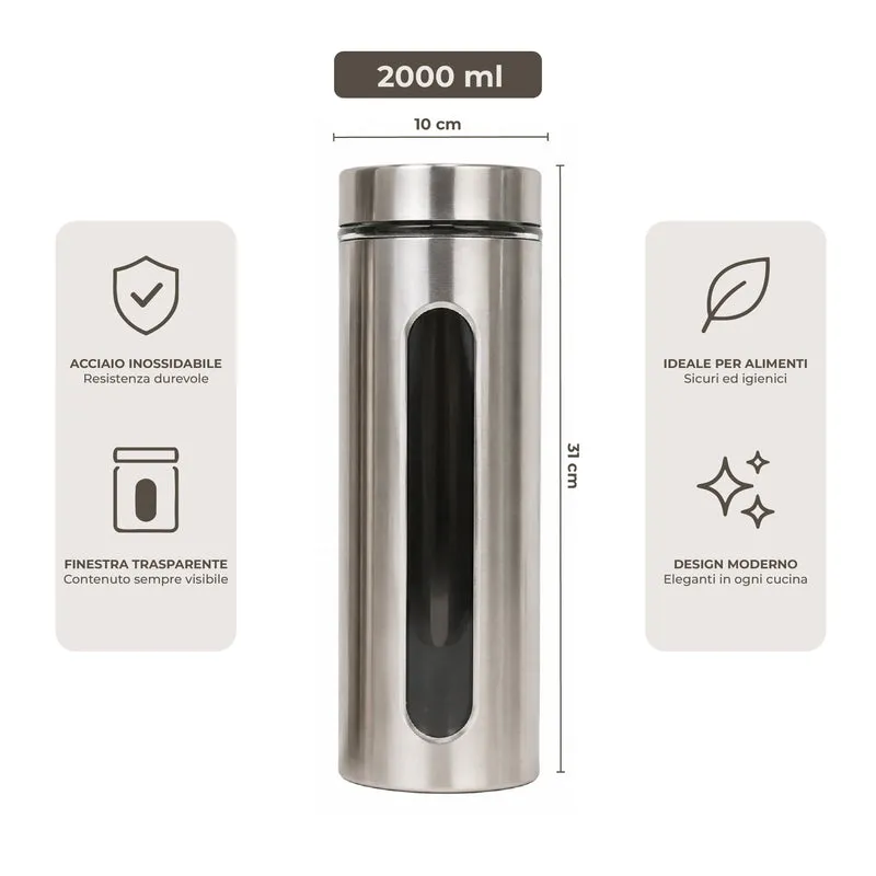 Set 3 Barattoli da Cucina in Acciaio Inox Con Finestra In Vetro Trasparente Il Gruppone