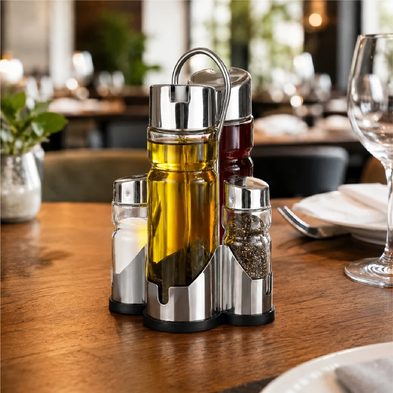 Set 4 Condimenti Olio Aceto Sale e Pepe In Acciaio Inox Il Gruppone