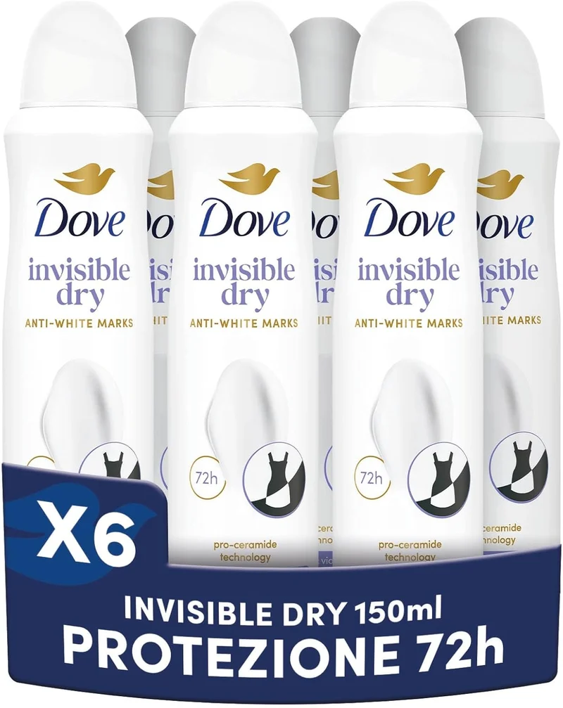 Dove 6 pezzi Deodorante Spray Advanced Care Invisible Dry, con Formula Idratante