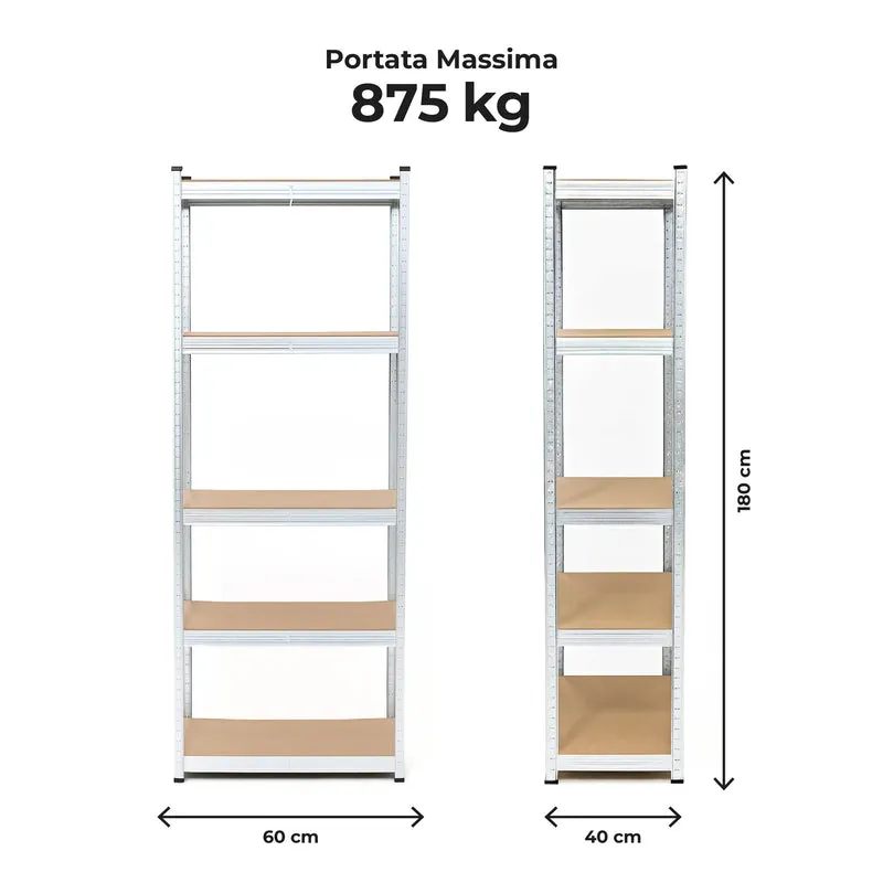 Set di 2 Scaffali in Metallo, Scaffalature a 5 Ripiani Regolabili, il Gruppone