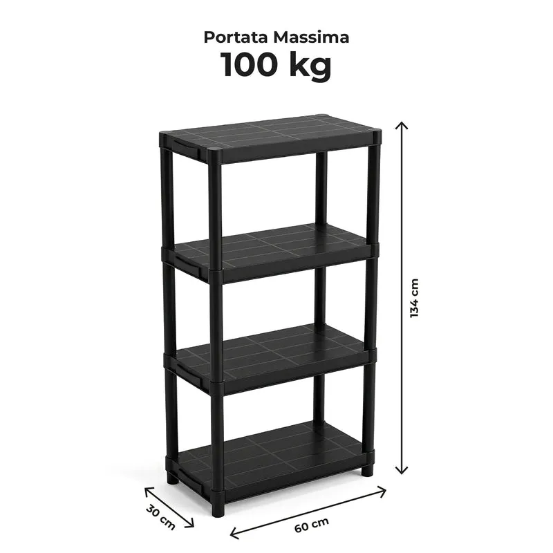 Scaffale in Plastica a 4 Ripiani 134 x 60 x 30 cm, Portata Totale 100 kg Il Gruppone
