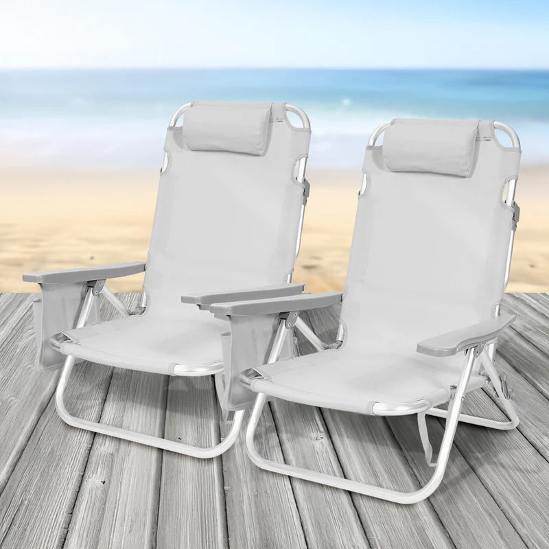 Set 2 Sedie Mare Spiaggine Pieghevoli in Alluminio con Poggiatesta Il Gruppone