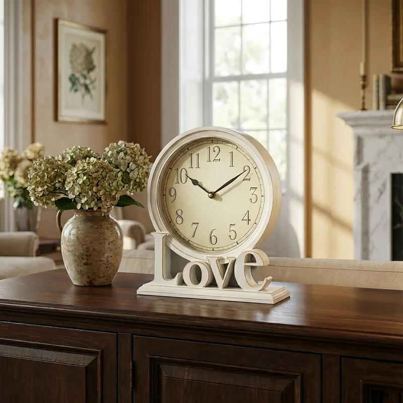 Orologio da Tavolo Decorativo Love in Legno MDF Bianco Il Gruppone