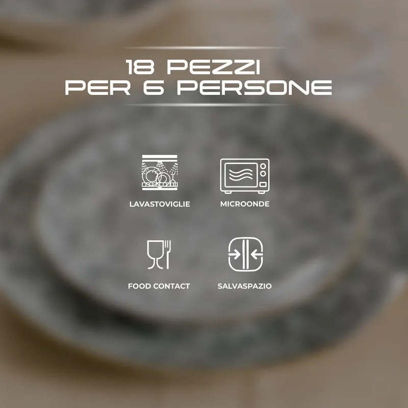 Set Piatti 18 Pezzi in Porcellana per 6 Persone Servizio Tavola Moderno Il Gruppone