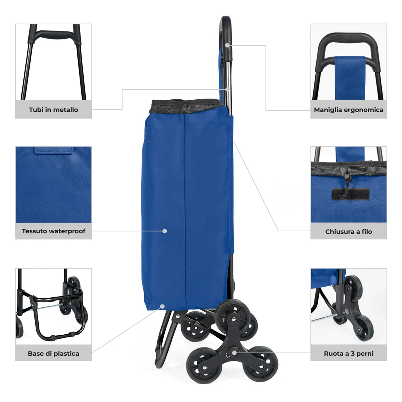 Carrello Spesa Saliscale 6 Ruote Pieghevole con Borsa Impermeabile Il Gruppone