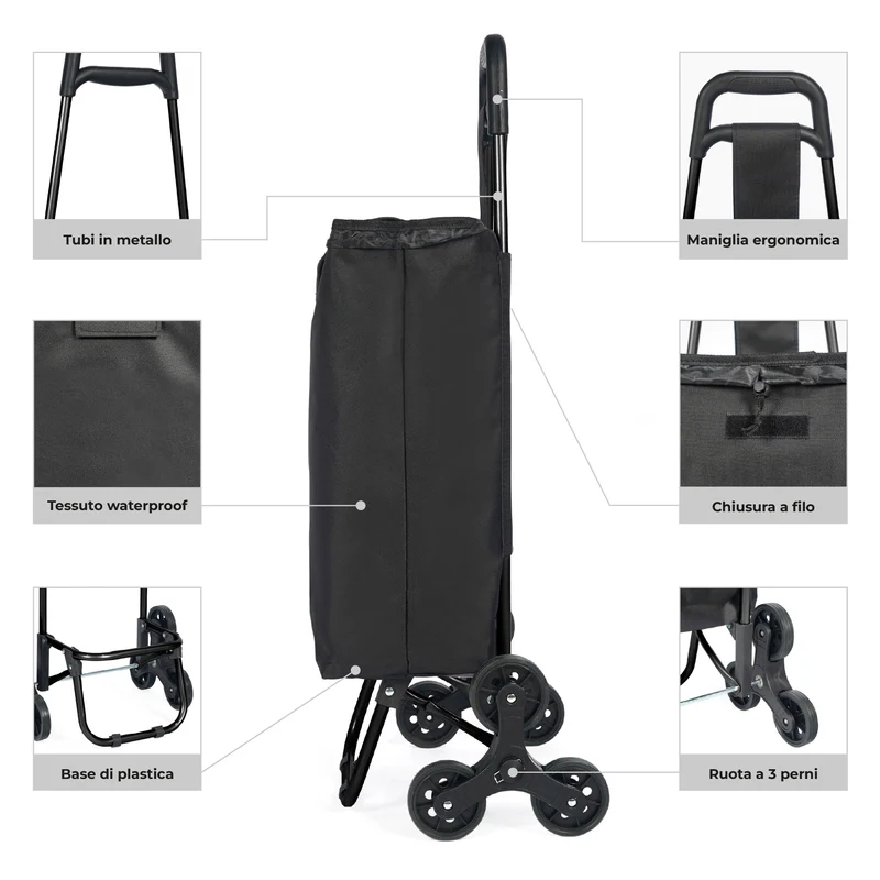 Carrello Spesa Saliscale 6 Ruote Pieghevole con Borsa Impermeabile Il Gruppone