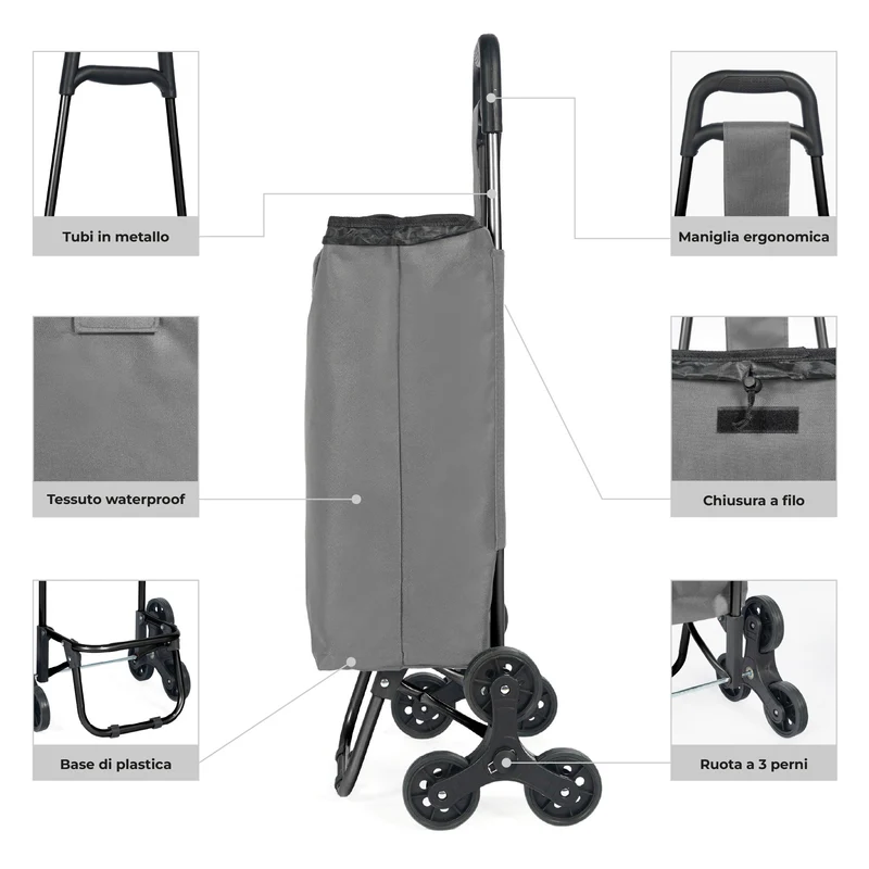Carrello Spesa Saliscale 6 Ruote Pieghevole con Borsa Impermeabile Il Gruppone