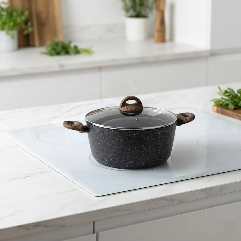 Casseruola Antiaderente con Coperchio in Vetro per Induzione 20 24 28 cm