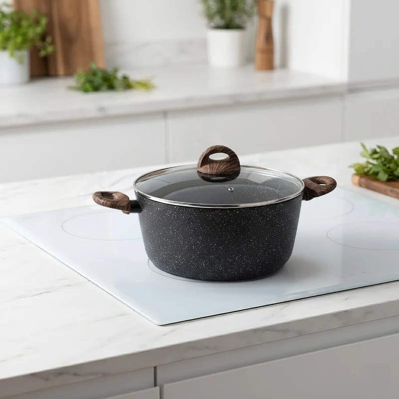 Casseruola Antiaderente con Coperchio in Vetro per Induzione 20 24 28 cm