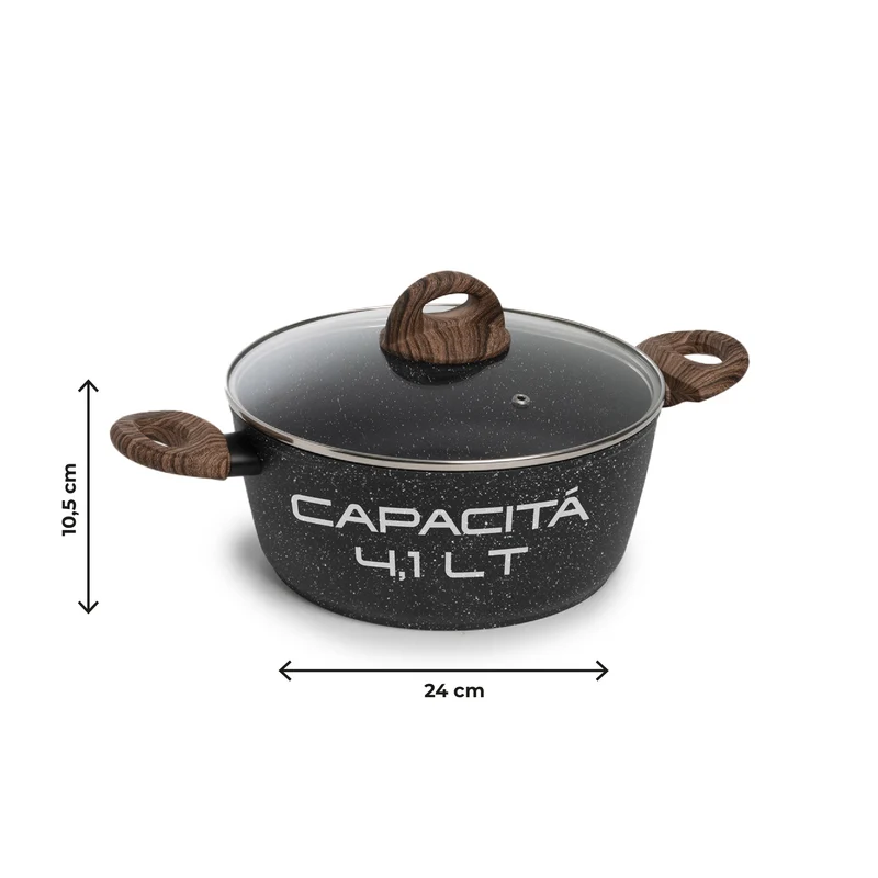 Casseruola Antiaderente con Coperchio in Vetro per Induzione 20 24 28 cm