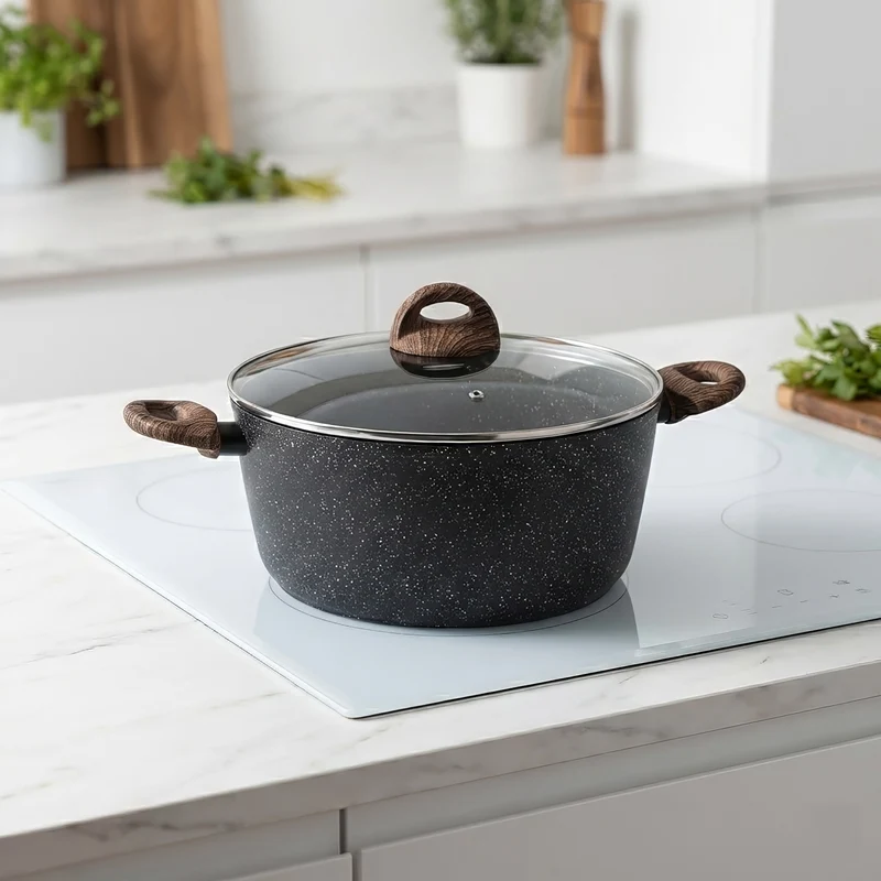 Casseruola Antiaderente con Coperchio in Vetro per Induzione 20 24 28 cm