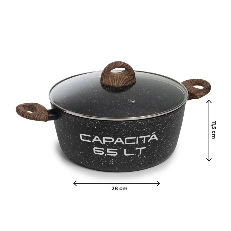 Casseruola Antiaderente con Coperchio in Vetro per Induzione 20 24 28 cm