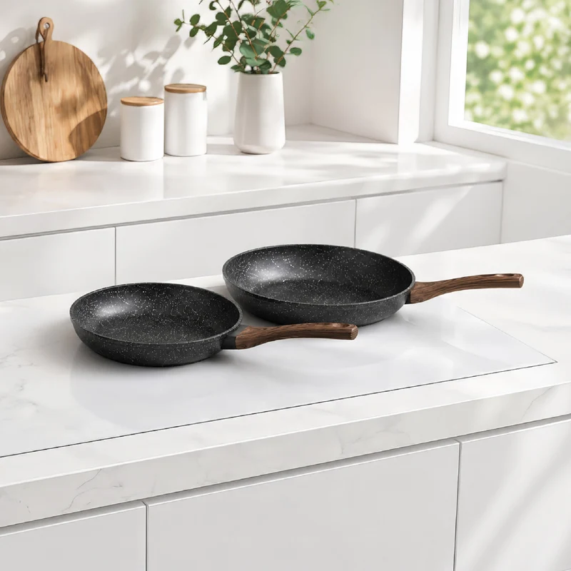 Set 2 Padelle Antiaderenti Induzione 24 cm e 28 cm Effetto Pietra