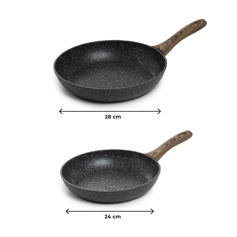 Set 2 Padelle Antiaderenti Induzione 24 cm e 28 cm Effetto Pietra