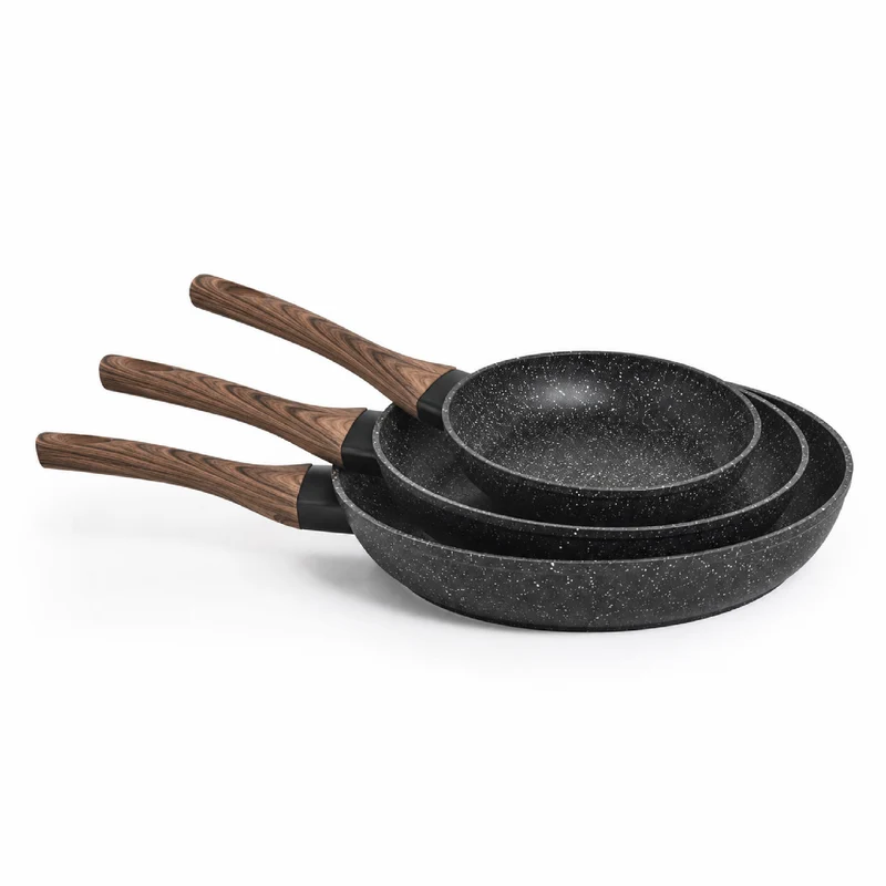 Set 3 Padelle Antiaderenti Induzione 20 24 28 cm Effetto Pietra