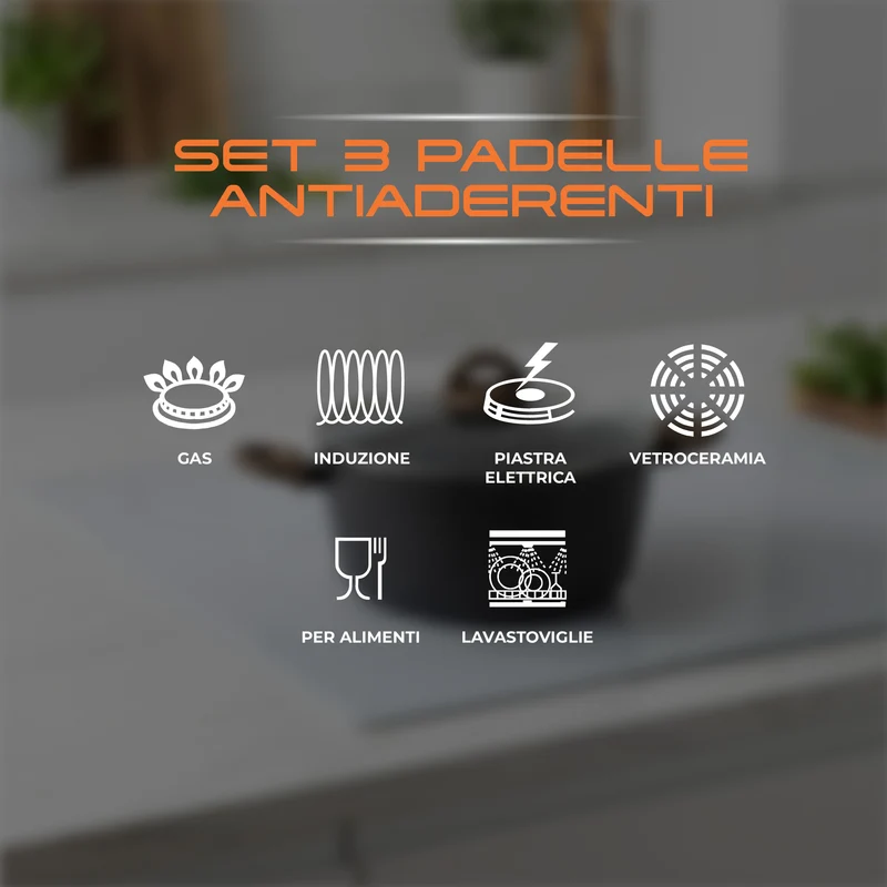 Set 3 Padelle Antiaderenti Induzione 20 24 28 cm Effetto Pietra