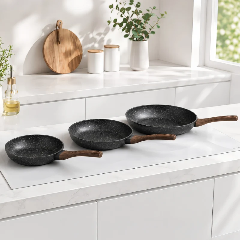 Set 3 Padelle Antiaderenti Induzione 20 24 28 cm Effetto Pietra