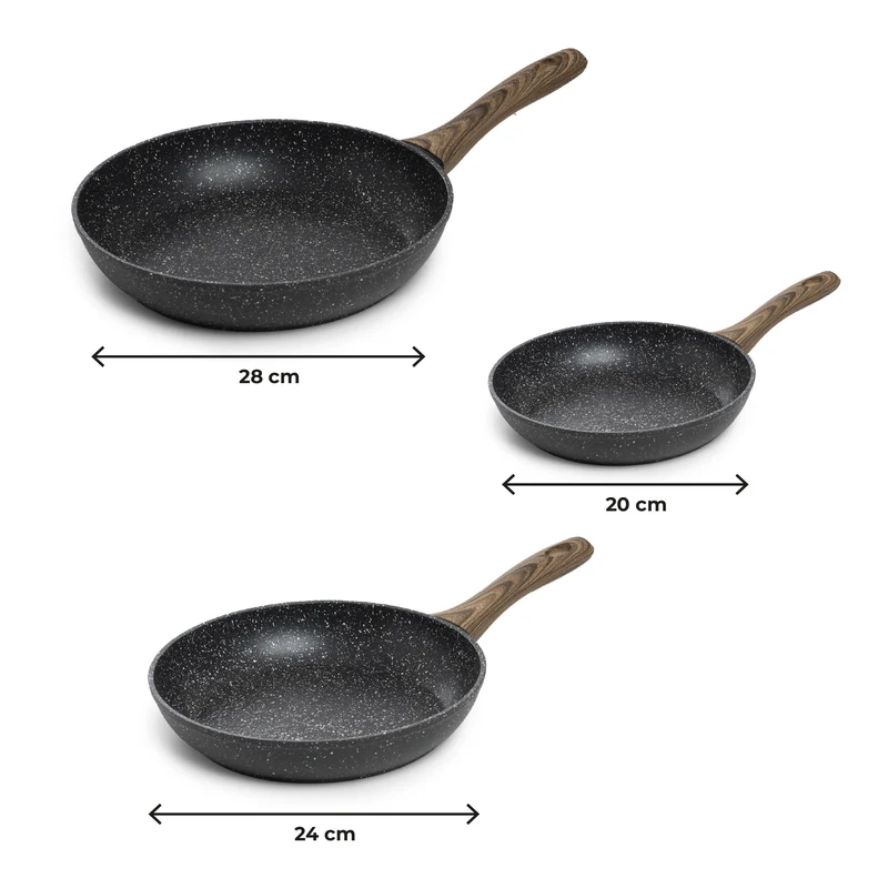 Set 3 Padelle Antiaderenti Induzione 20 24 28 cm Effetto Pietra