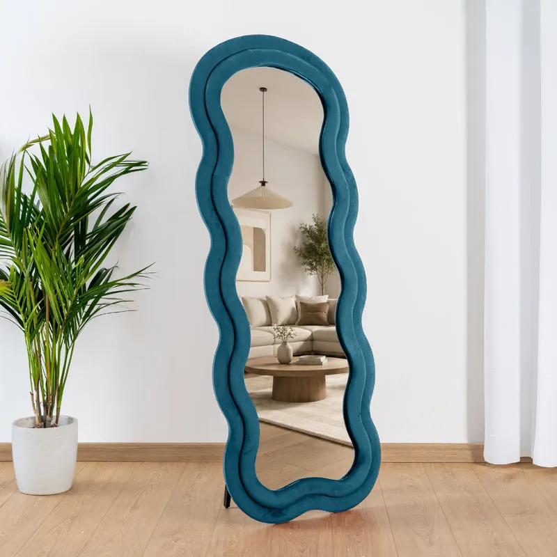 Specchiera da Terra 170x70 cm Design Ondulato Rivestita in Velluto Il Gruppone