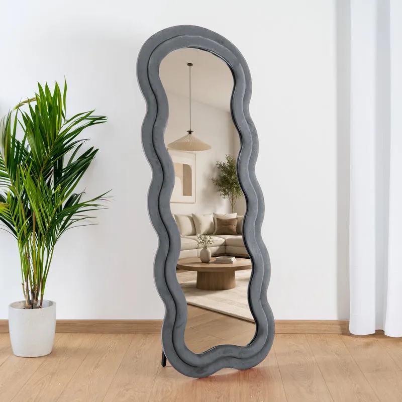 Specchiera da Terra 170x70 cm Design Ondulato Rivestita in Velluto Il Gruppone