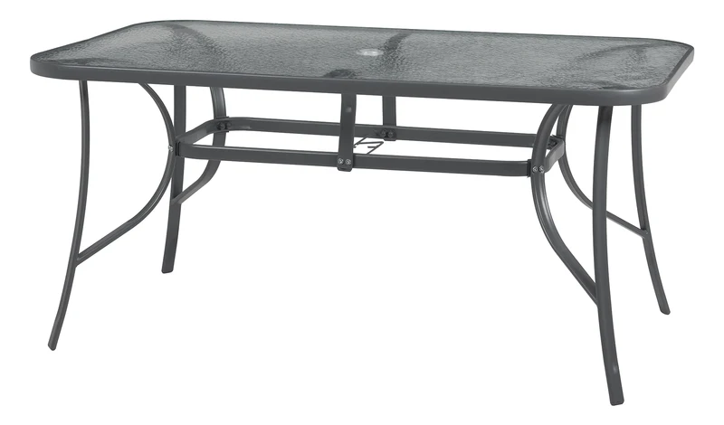 Tavolo da Giardino 6 Posti con Piano in Vetro Temperato e Foro Ombrellone 150×90 cm Il Gruppone