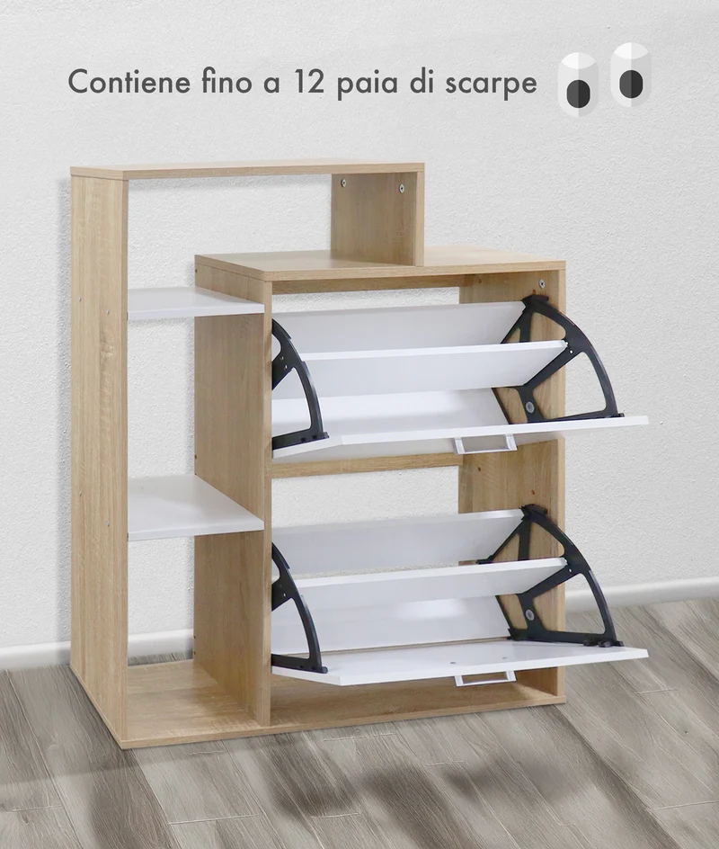Scarpiera In Legno 2 Ante A Ribalta Armadio Salvaspazio Con Mensole Il Gruppone