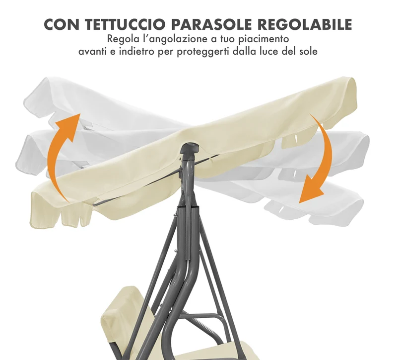 Dondolo da Giardino 3 Posti con Tetto Parasole Regolabile Reclinabile Impermeabile Il Gruppone
