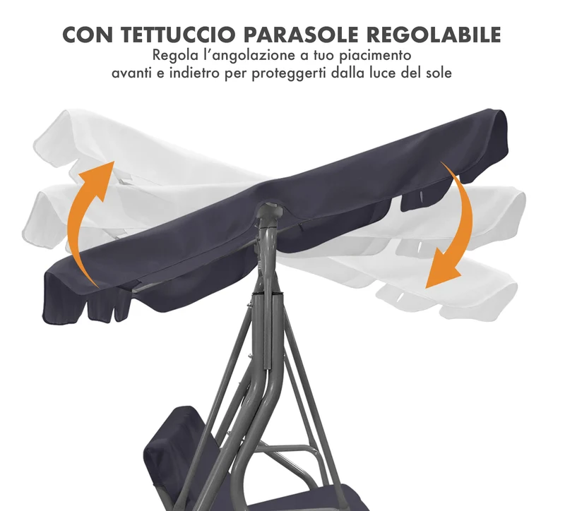 Dondolo da Giardino 3 Posti con Tetto Parasole Regolabile Reclinabile Impermeabile Il Gruppone