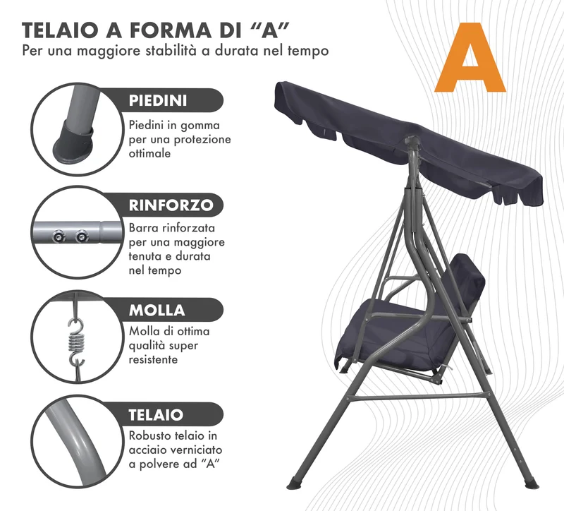 Dondolo da Giardino 3 Posti con Tetto Parasole Regolabile Reclinabile Impermeabile Il Gruppone