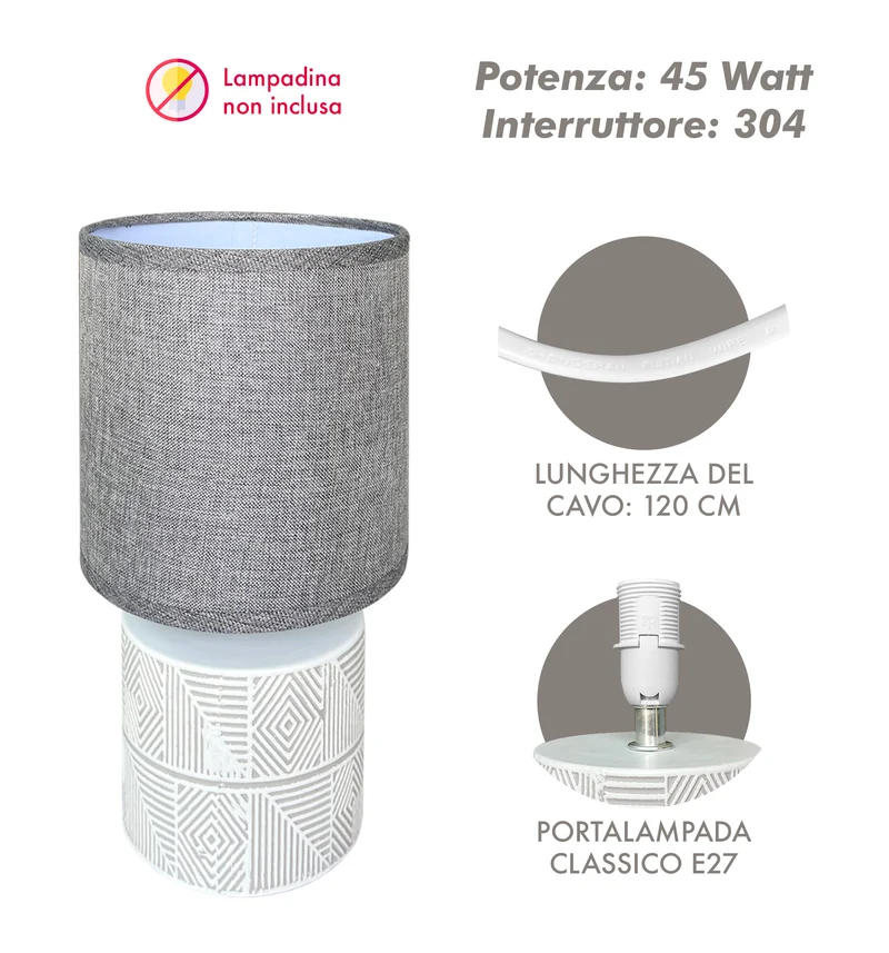 Lampada Moderna Da Comodino Con Decorazione Azteco Certificata RoHS In Ceramica Il Gruppone