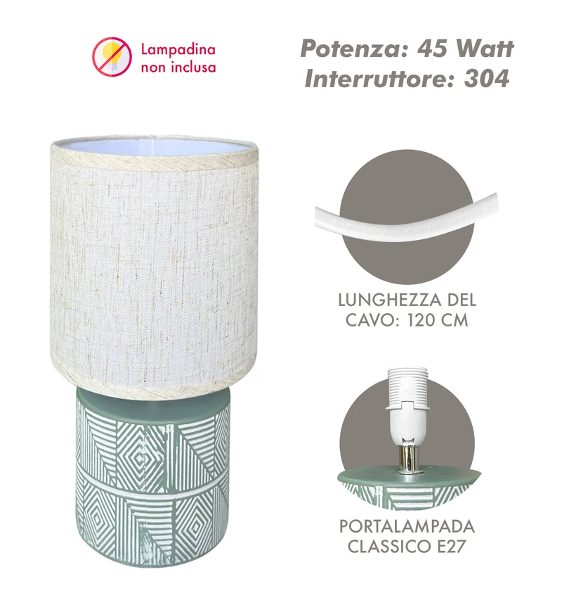 Lampada Moderna Da Comodino Con Decorazione Azteco Certificata RoHS In Ceramica Il Gruppone
