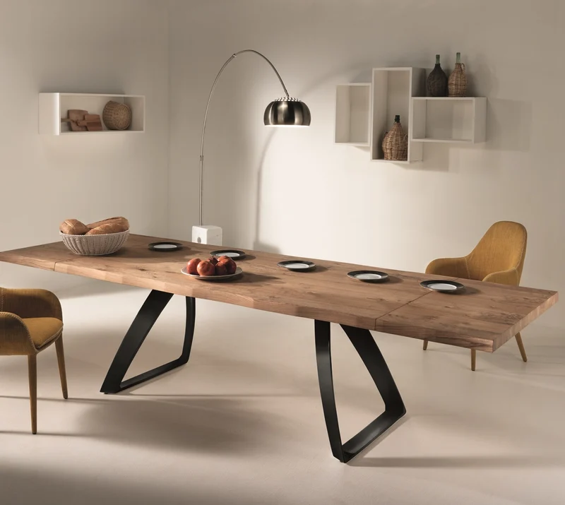 Tower - Tavolo rustico design originale allungabile con gambe nere in metallo cm 90x160/240x76h