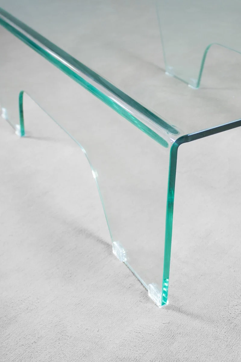 Tavolino design moderno basso in vetro trasparente cm 120x60x35h