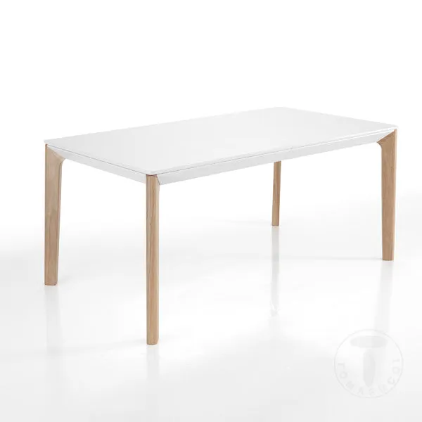 Tavolo da pranzo allungabile bicolore moderno con piano bianco e gambe rovere cm 160/240