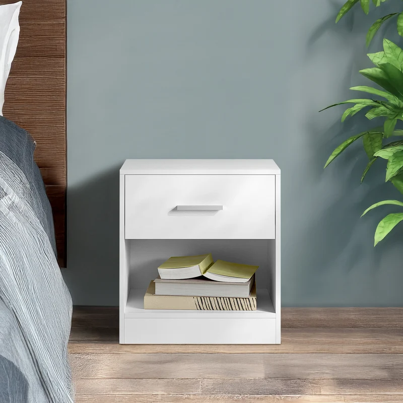 Comodino Moderno Cassetto Con Maniglia E Scomparto Aperto Camera Da Letto Portalibri Oggetti Mensola Libreria