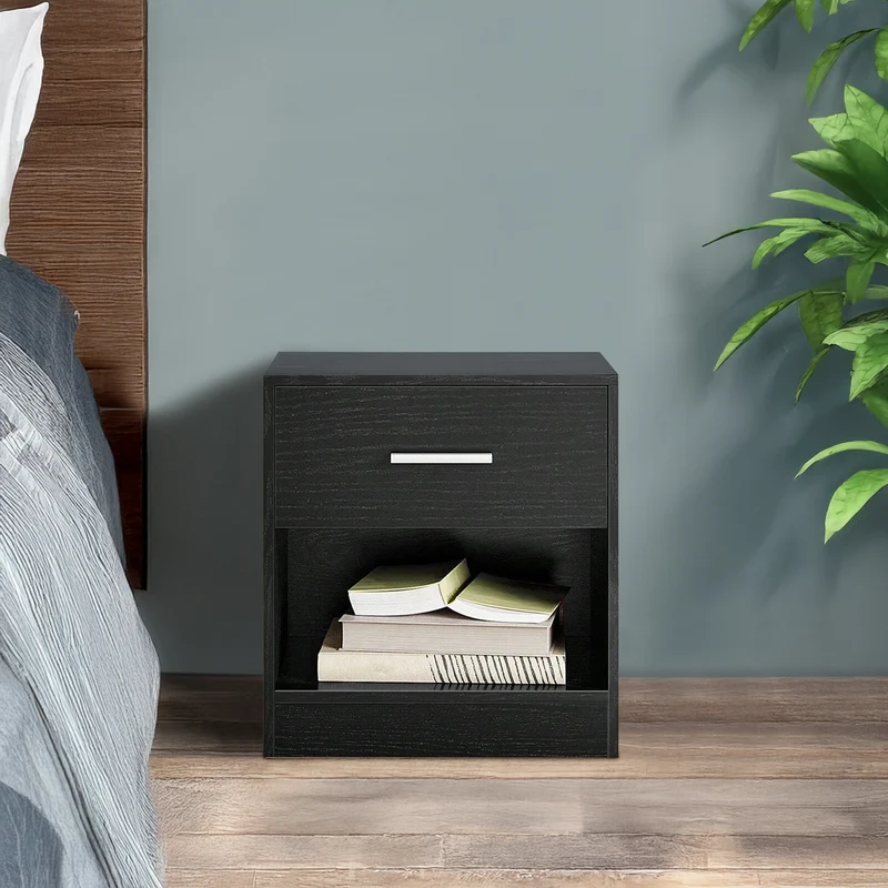Comodino Moderno Cassetto Con Maniglia E Scomparto Aperto Camera Da Letto Portalibri Oggetti Mensola Libreria