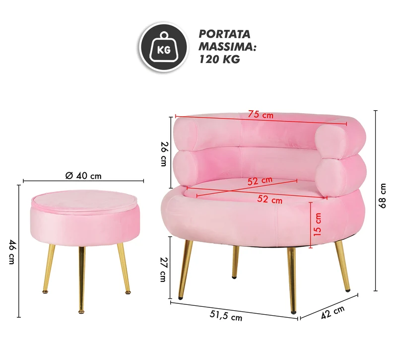 Poltrona Camera da Letto e Salotto in Velluto con Poggiapiedi Contenitore Il Gruppone
