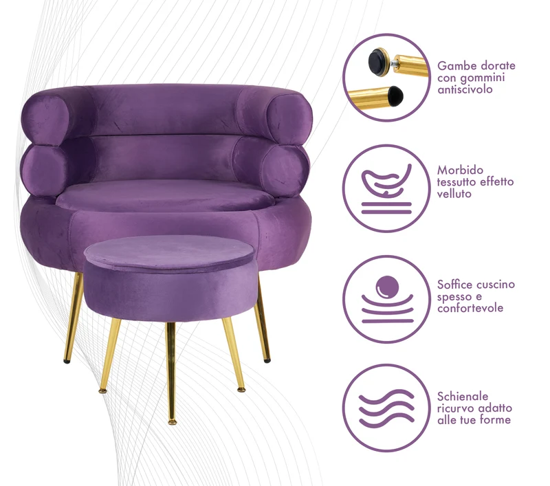 Poltrona Camera da Letto e Salotto in Velluto con Poggiapiedi Contenitore Il Gruppone