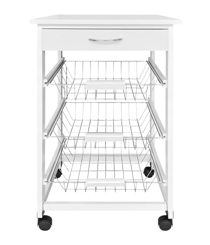 Carrello da Cucina in Legno con Ruote 3 Cesti Estraibili e Cassetto Bianco Il Gruppone