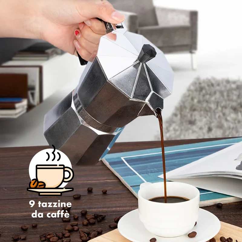 Caffettiera Moka 9 Tazze in Alluminio per Induzione con Manico Termico Il Gruppone