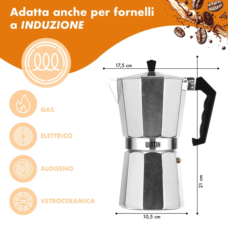 Caffettiera Moka 9 Tazze in Alluminio per Induzione con Manico Termico Il Gruppone